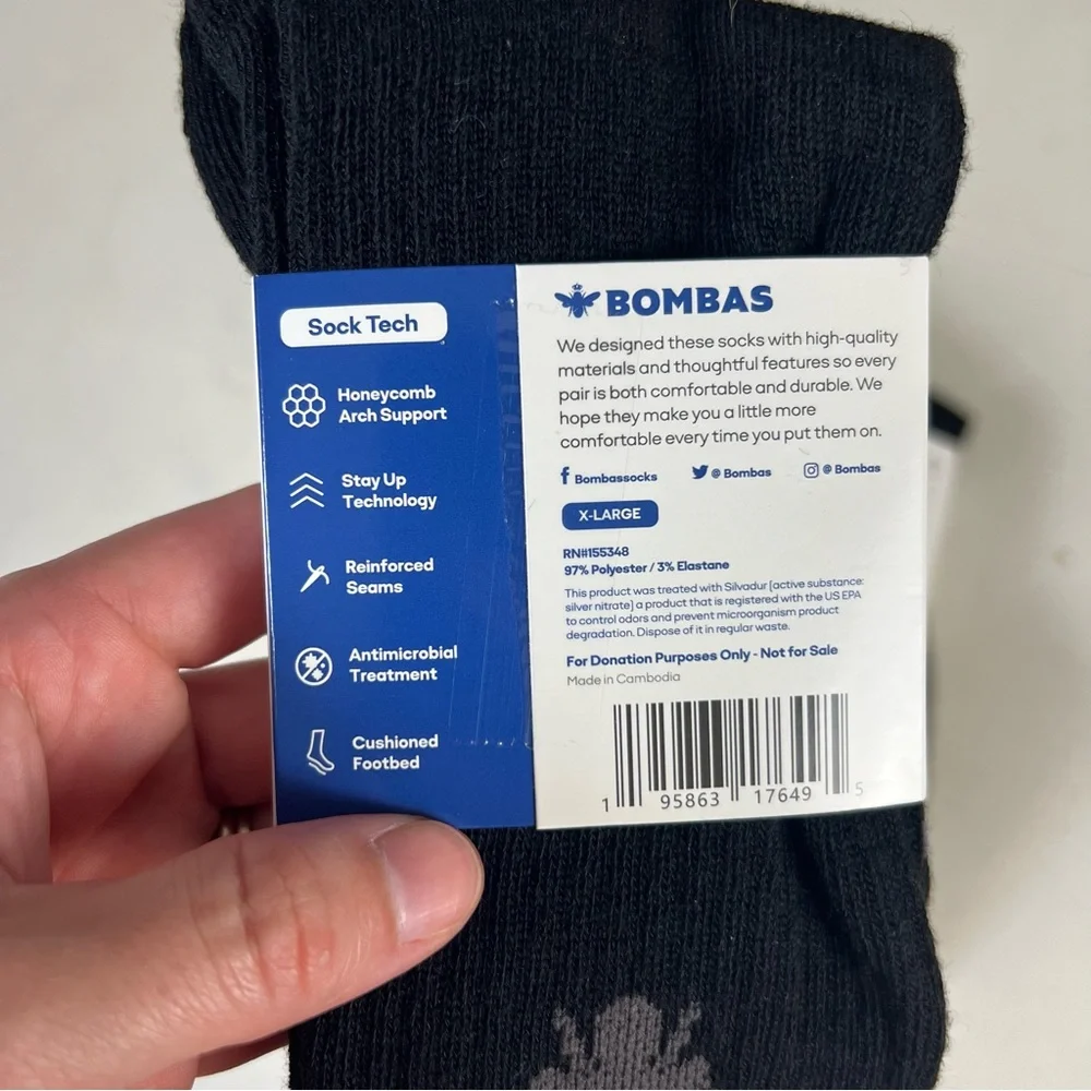 NWT BOMBAS- Men's Originals Calf Socks Black Bundle 2 Pack Everyday Gym Comfort